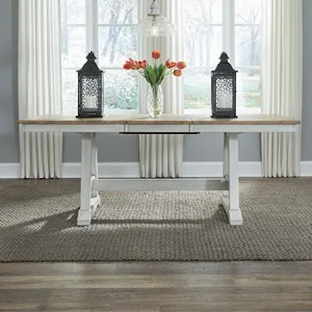 Transitional Two-Toned Trestle Table with Butterfly Leaf
